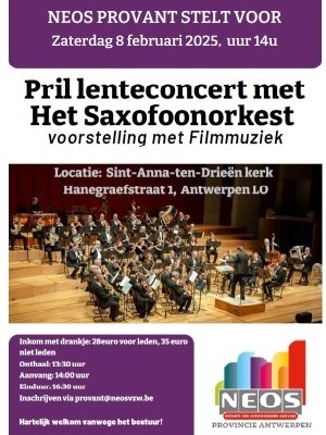 Zaterdag 8 februari 2025 - 20 uur | Saxofoonorkest | Pril lenteconcert | Kevin Verlaeck | Sint-Anna-ten-Drieënkerk Antwerpen Linkeroever | ANNA3
